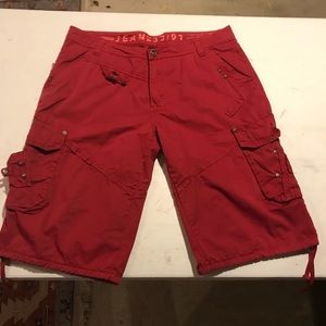 Red cargo shorts